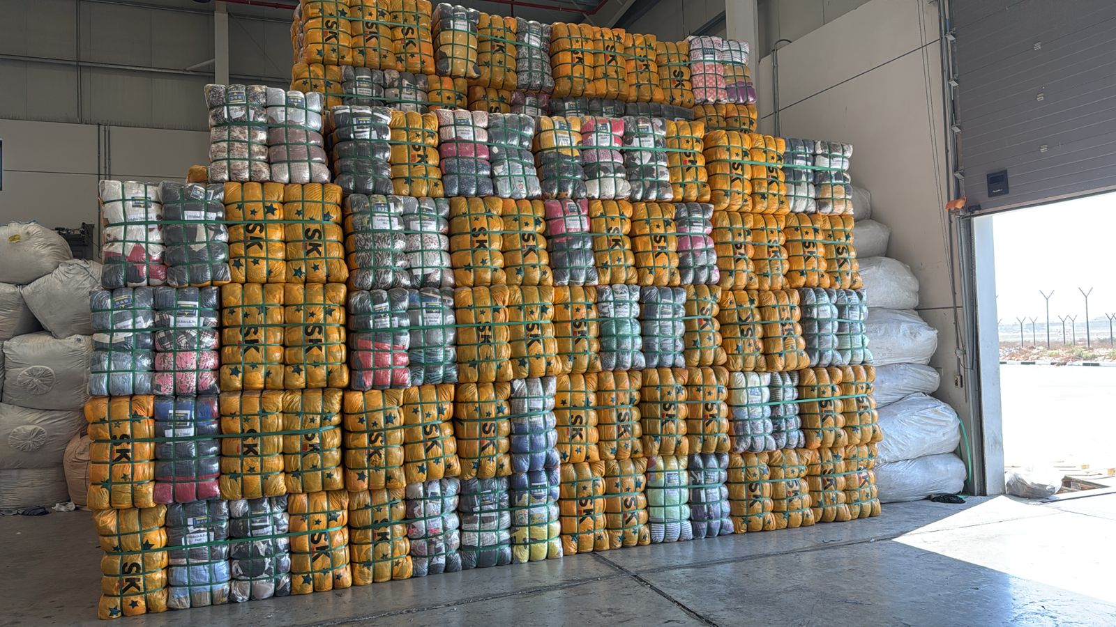 Baled sorted clothing ready for export